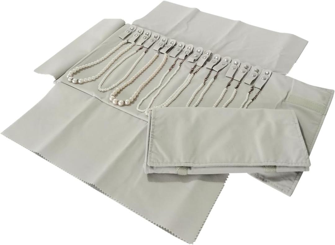 Jewelry Roll Organizer for 16 Necklaces 55cm x 29cm Necklace Organizer Ideal for Travel and Storage (Beige)