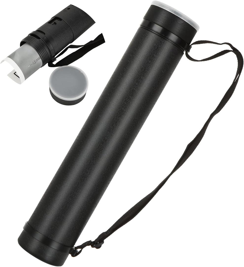 1PC Extendable Poster Tube Expand from 17 to 27 with Shoulder Strap, Black Portable Poster Document Storage Tube for Artworks, Blueprints, Drafting and Scrolls