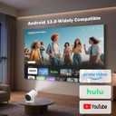Portable Projector with WiFi and Bluetooth, Mini Projector Support 1080P, 180 Rotatable, Compatible with HDMI/USB/PC for Bedroom, Kids Room, Home Movie Nights
