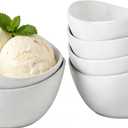 6pcs White Serving Bowls, 6.5-inch Ceramic Soup Bowls, for Ice Cream, Salad, Fruit, Yogurt, Cereal, Dipping, Oval Porcelain Pasta Dish, Stackable Essential Kitchen Bowl Microwave and Dishwasher Safe