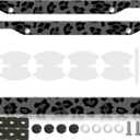Black Leopard Pattern Metal License Plate Frames with Car Door Handle Films - 2PCS Cheetah Print Universal Plate Holders for Men & Women