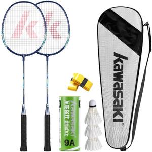 Kawasaki Badminton Set with 2 Badminton Rackets, 3 Shuttlecocks, and Carrying Bag (Blue)