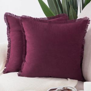 MADIZZ Set of 2 Suede Throw Pillow Covers with Fringe Tassels 26x26 Inch Dark Red Soft Decorative Cushion Cover for Sofa Bedroom Pillow Shell