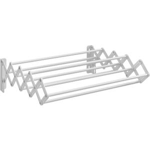 SONGMICS Clothes Drying Rack, Wall-Mounted Drying Rack Clothing, Small Accordion Laundry Rack, 9 Staggered Hanging Rods, Expandable and Retractable, Cloud White ULLR802W01 (16.5"W)