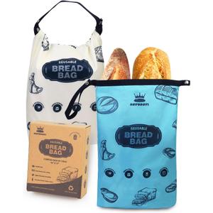 ROYOROYI Royoroyi Bread Bags for Homemade Bread,2 Packs Reusable Bread Bag,Freezer Bread Storage Bag,Waterproof Zipper Bread Container to Keep Bread Fresh gift giving (beige Jewel Blue), Large, One Size