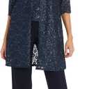 R&M Richards Women's Elegant 3-Piece Pant Set W/ ¾ Sleeves Scalloped Edge Sequin Lace Jacket & Matching Tank