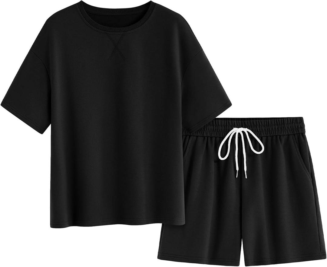 Zenlonr Women's Two Piece Lounge Sets 2026 Summer Casual Oversized Shirts Shorts Matching Airport Travel Outfit, L
