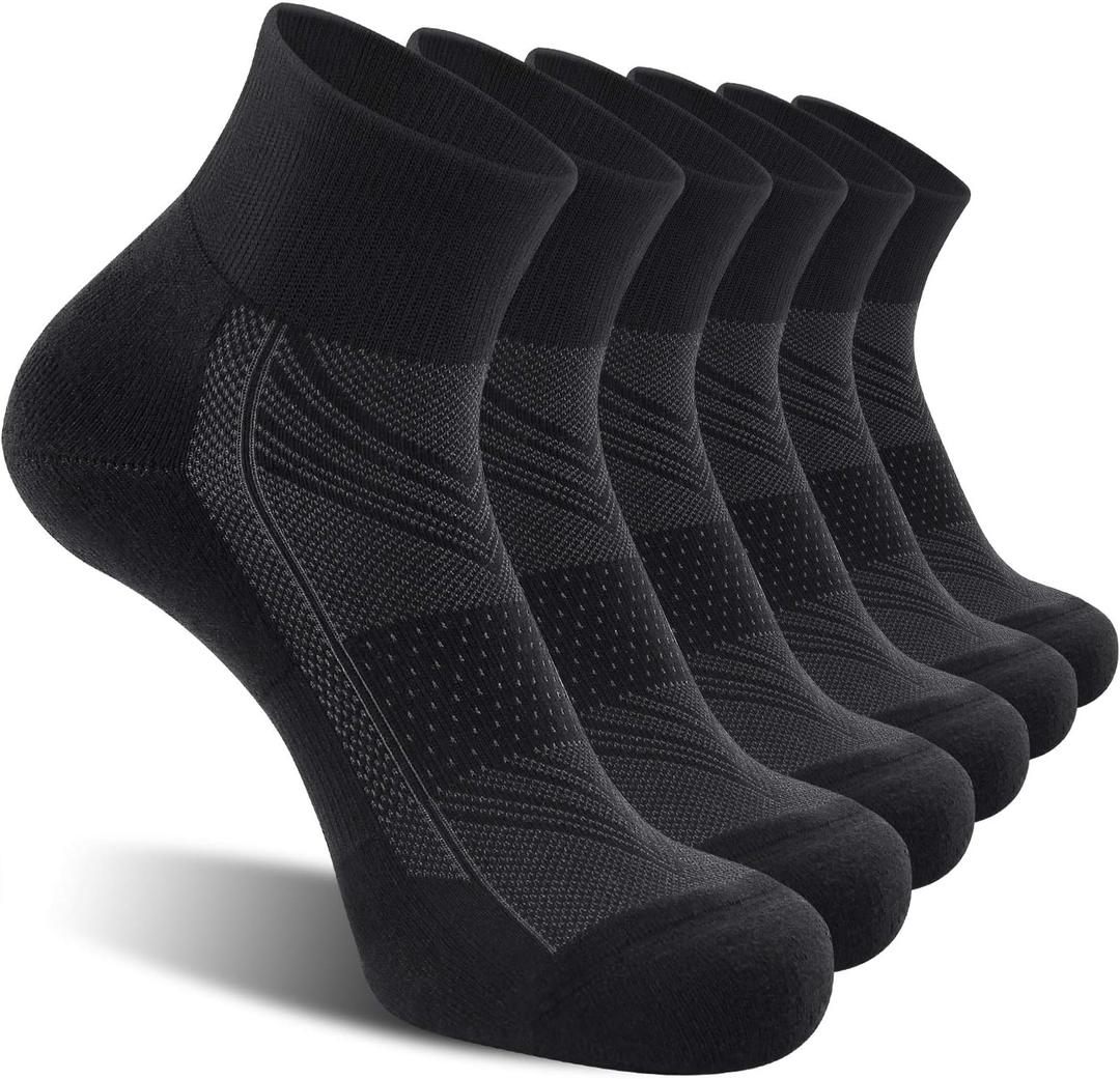 CelerSport 6 Pack Men's Ankle Socks with Cushion, Sport Athletic Running Socks (L, Black)