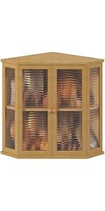 Extra Large Acacia Wood Corner Bread Box for Kitchen Countertop, 16.5 Inch Wooden Breadbox with Glass Wavy Door, Durable Grain Finish, Farmhouse Style Design