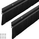 Frienda 2 Set Door Brush Bottom Sweep Brush Weather Stripping Aluminum Door Seal with Screws for Gaps up to 1 Inch, for Home, Commercial Gate, Fill Gaps Dust, Debris (1.5 x 36 Inch,Black)