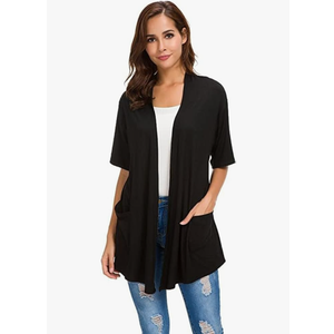 ADANIKI Womens Short Sleeve Open Front Lightweight Casual Comfy Long Line Drape Hem Soft Modal Cardigans Sweater, L