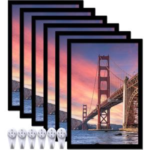 6 Sets 16x24 Picture Frame, Frames for 16 x 24 Canvas Collage Photo Poster Certificate Wall Gallery, High Transparent Horizontal Vertical Black 16 by 24 Inches