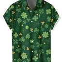 Mens 2026 ST Patricks Day Shirts Clover ST Pattys Day Funny Hat Dwarf Green Printed Short Sleeve Button Down Shirt St.Patrick's Day07 XL