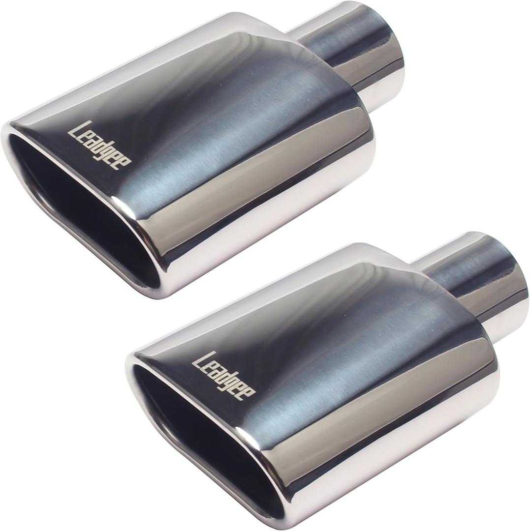Set of 2 Square Exhaust Tip 2.5" Inlet 3" x 5.5" Outlet 9" Long Chrome Stainless Steel Polished Diesel Pipe Weld-On
