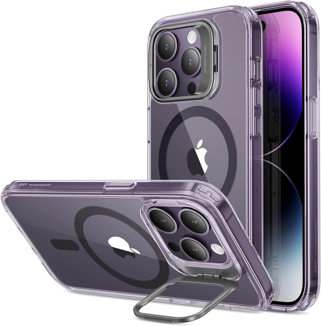 ESR for iPhone 14 Pro Case, Compatible with MagSafe, Built-in Camera Ring Stand, Military-Grade Protection, Magnetic Phone Case for iPhone 14 Pro, Classic Kickstand Case (HaloLock), Clear Purple
