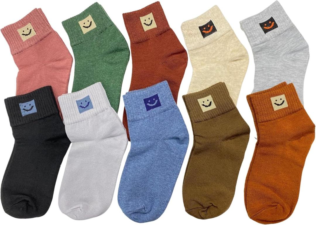 RELY+ 10 Pairs Socks Womens Crew Elastic Ankle Length Cotton Socks Aesthetic Cute Lightweight Low Cut Gifts for Women