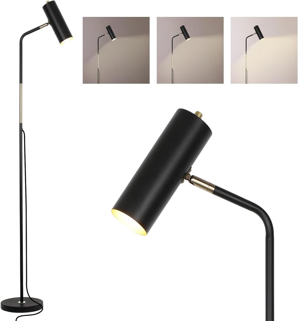 Floor Lamp, Industrial Floor Lamps for Living Rooms & Bedrooms - Rustic Farmhouse Reading Lamp Standing, Adjustable Metal Heads Indoor Task Lighting for Living Room Office Home Dcor (LED Black)