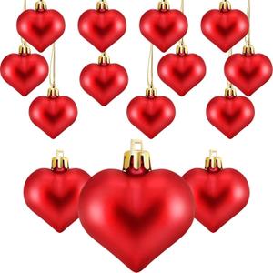 Frienda 24 Pcs Valentine's Day Ornament Heart Shaped Baubles for Valentines Tree Romantic Wedding Anniversary Hanging Decorations 1.77 x 1.96 Inch(Red)