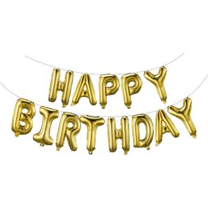 Gold Happy Birthday Balloons Banner 16 Inch Mylar Foil Letters, Inflatable Party Decor and Birthday Decorations for Women, Men, Boys & Girls Kids and Adults, Reusable, Party Supplies