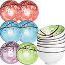 4.5 Inch Japanese Apricot Blossom Bowls,4 Colors Porcelain Rice & Soup Bowls, Available in 2, 4, or 6-Piece Sets, Elegant Floral Design (Set of 6)