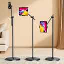 DIMONCOAT [Height-Adjustable & 360 Rotation Tablet Floor Stand Stable Base, Aluminum Alloy iPad Stand Floor Holder for iPad Mini Air Pro 12.9/9.7, Monitor, Kindle, iPhone 16, Cell Phones (4.7"-15.6")