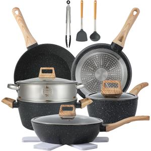 16PCS Pots and Pans Set Non Stick Cookware Set Nonstick with Cooking Set (Black)