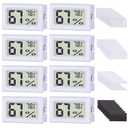 8-Pack Mini Digital Hygrometer Thermometer, Front-View Frame Adhesive for Mason Jar & Reptile Tank, Indoor Humidity Meter Gauge for Greenhouse, Garden, Cellar & Curing, 12-Month Battery (White)