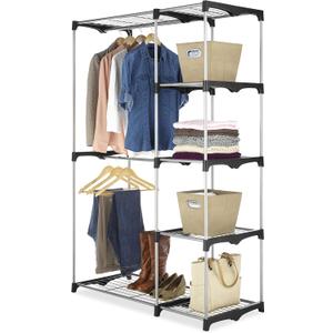 Whitmor Double Rod Freestanding Closet Organizer, Silver