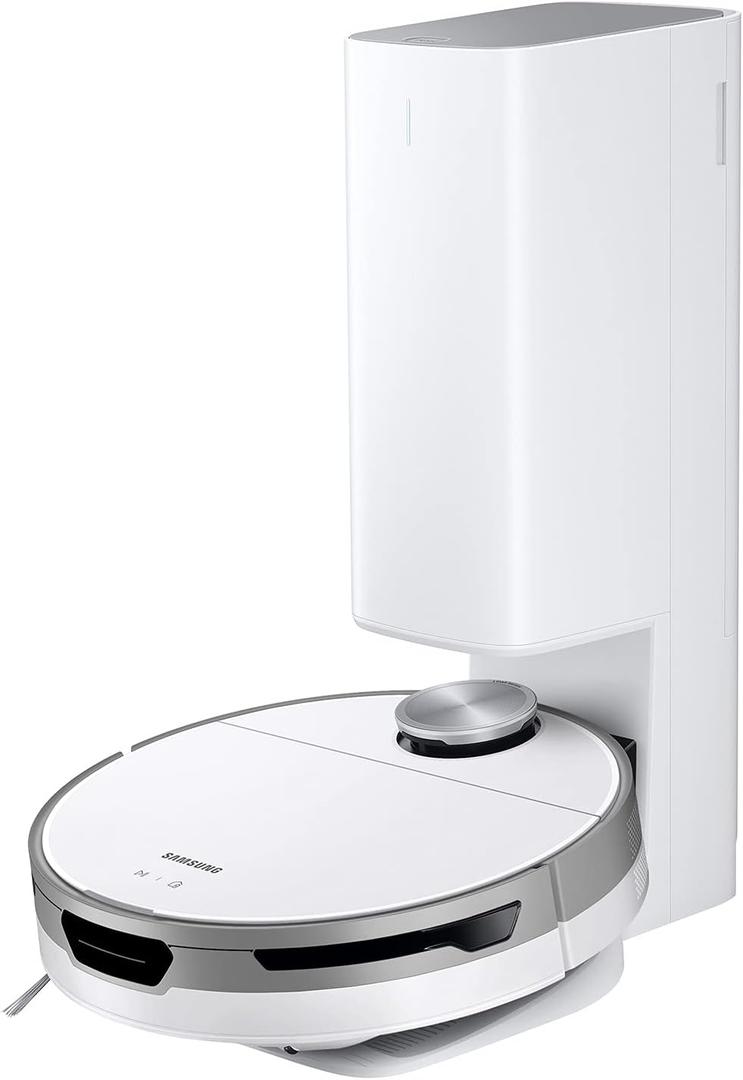 SAMSUNG Jet Bot+ Robot Vacuum Cleaner w/ Clean Station, Automatic Emptying, Precision Cleaning, 5-Layer Filter, Intelligent Power Control for Hardwood Floors, Carpets, Area Rugs, VR30T85513W/AA, White