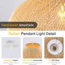 Large Rattan Pendant Light, 19.7" Rattan Boho Wicker Chandelier Hand-Woven Basket Pendant Light Fixtures for Dining Room Kitchen Island Living Room, D 20", Extra Large