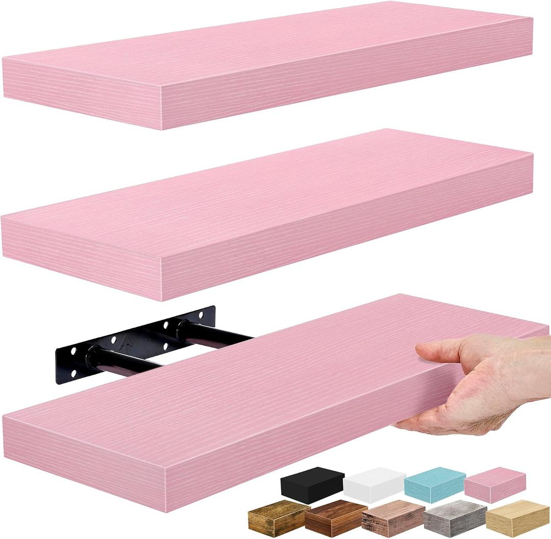 Sorbus Floating Shelves for Wall 16 Inch Floating Shelf for Kitchen, Bedroom, Living Room, Bathroom, Home & Wall Decor - Mounted Bathroom Shelves with Invisible Brackets (Soft Pink, 3 Pack)