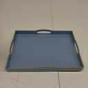 Blue Serving Tray with 4 Handles, Plastic Decorative Tray for Coffee Table, Ottoman - Ideal for Living Room & Bathroom. 15 x 11 x 1.9