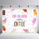 MEHOFOND Summer Popsicle Party Backdrop Pink Pool Pop On Over and Let's Chill Swim Girl Birthday Baby Shower Background Photography Photo Booth Banner for Cake Table Supplies 7x5ft