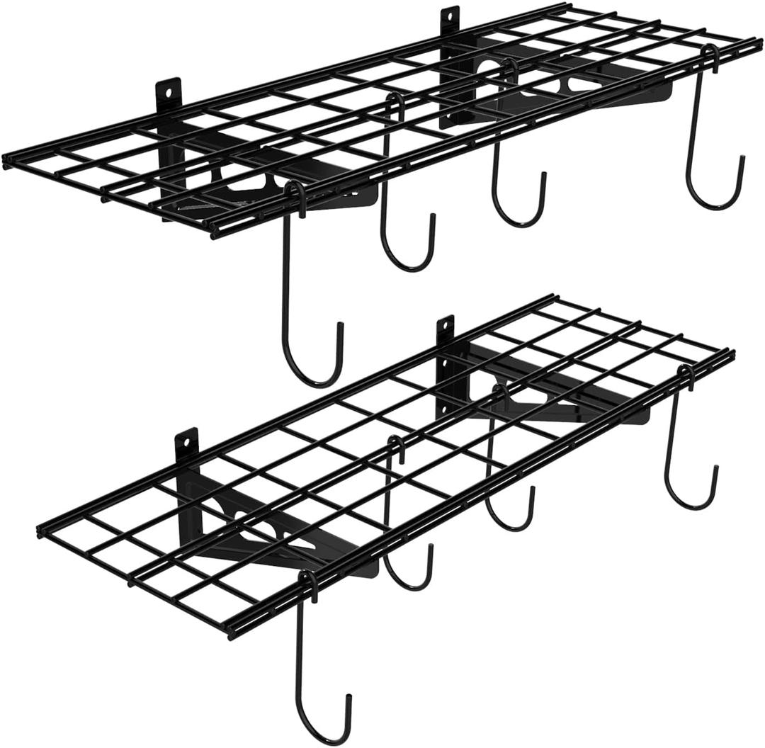 FLEXIMOUNTS Garage Wall Shelving, 2-Pack 1x3 ft, Includes 8 Bike Hooks, Wall Shelf Garage Organization System w/Bike Hangers, Storage Rack, Floating Shelves, 300 lbs Weight Capacity (Black)
