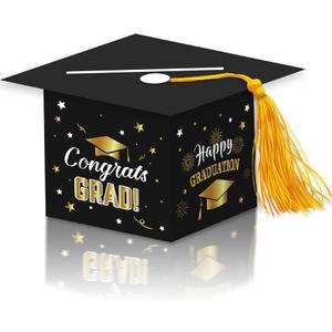 3 x 2026 Graduation Party Card Box, Black Gold Congrats Cap Card Holder Box with Tassel for 2026 Graduation Party Decoration