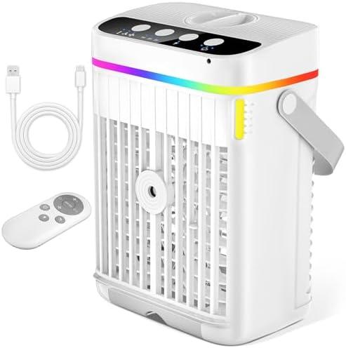 Portable Air Conditioners, 1250ml Mini Air Conditioner Portable, 120° Oscillating Evaporative Air Cooler Fan with 3 Speeds & 1-3H Timer, Aire Acondicionado Portatil for Bedroom Room Office