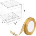 JOERSH 3x3x3 Inches Clear Favor Boxes with Gold Gift Ribbons 30 PCS Transparent Plastic 3 Inch Mini Cube Gift Packaging Box for Party favors, Treats and Minigifts