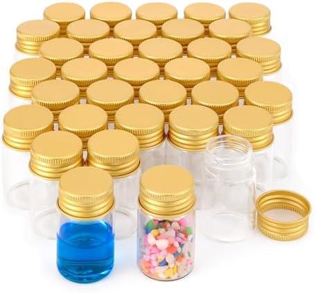 35Pcs 20ml Empty Tiny Jars Small Glass Vials with Lids Lab Sample Vials Refillable Mini Glass Bottles with Golden Aluminum Screw Caps for DIY Crafts Essential Oils Storage Wedding Decoration