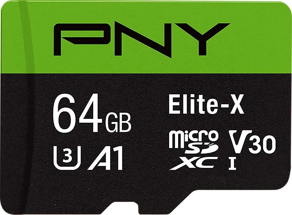 PNY 64GB Elite-X Class 10 U3 V30 microSDXC Flash Memory Card - 100MB/s, Class 10, U3, V30, A1, 4K UHD, Full HD, UHS-I, Micro SD