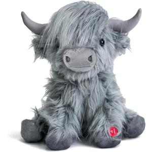 Highland Cow Stuffed Animal with Mooing Sound, 10 inch, Cuddly Farm Cow Toy for Boys Girls Gift Decoration (Grey)