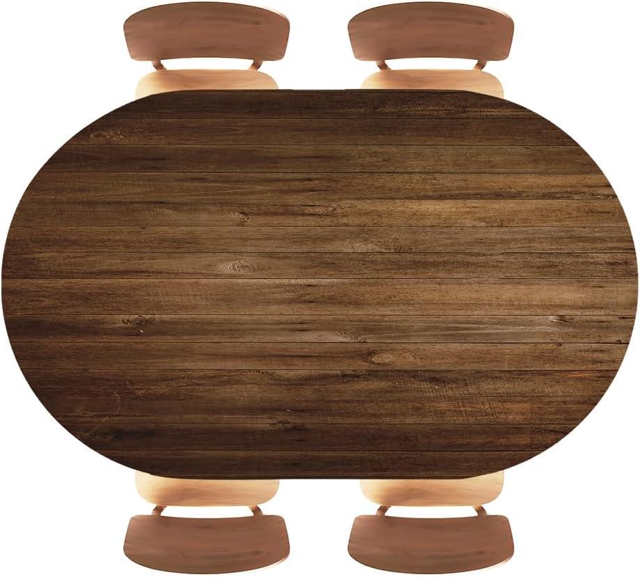 Fitted Oval Tablecloth, Elastic Edged Table Cover, Dark Brown Old Wood Texture Background, for Events, Kitchen, Dining Room Decor, Fits 42"x60" Oval Tables