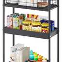 KINGRACK 3-Tier Metal Rolling Cart, Slim Storage Cart, Mobile Shelving Unit Trolley with Wheels, Bathroom Tier,Bathroom Organizer Utility for Laundry Room, Office, Narrow Place, Black