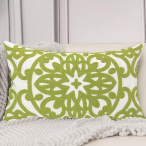 Alysheer Embroidered Lumbar Decorative Throw Pillow Cover 19 x 21 inches, Classic Mandala Chic Pattern Avocado Green Farmhouse Cushion Case for Sofa Couch Bed Living Room(Chartreuse Green)