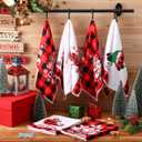 Tatuo 6 Pieces Christmas Decorative Hand Towels Embroidered Santa Reindeer Snowman Christmas Tree Dish Towels Soft Fabric Bathroom Towel for Home Kitchen Bathroom Cleaning (Grids Style)