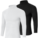 2 Pack Men Mock Turtleneck Long Sleeve Shirts Double Sided Fleece Thermal Pullover Sweater Slim Fit Base Layer Top, Large