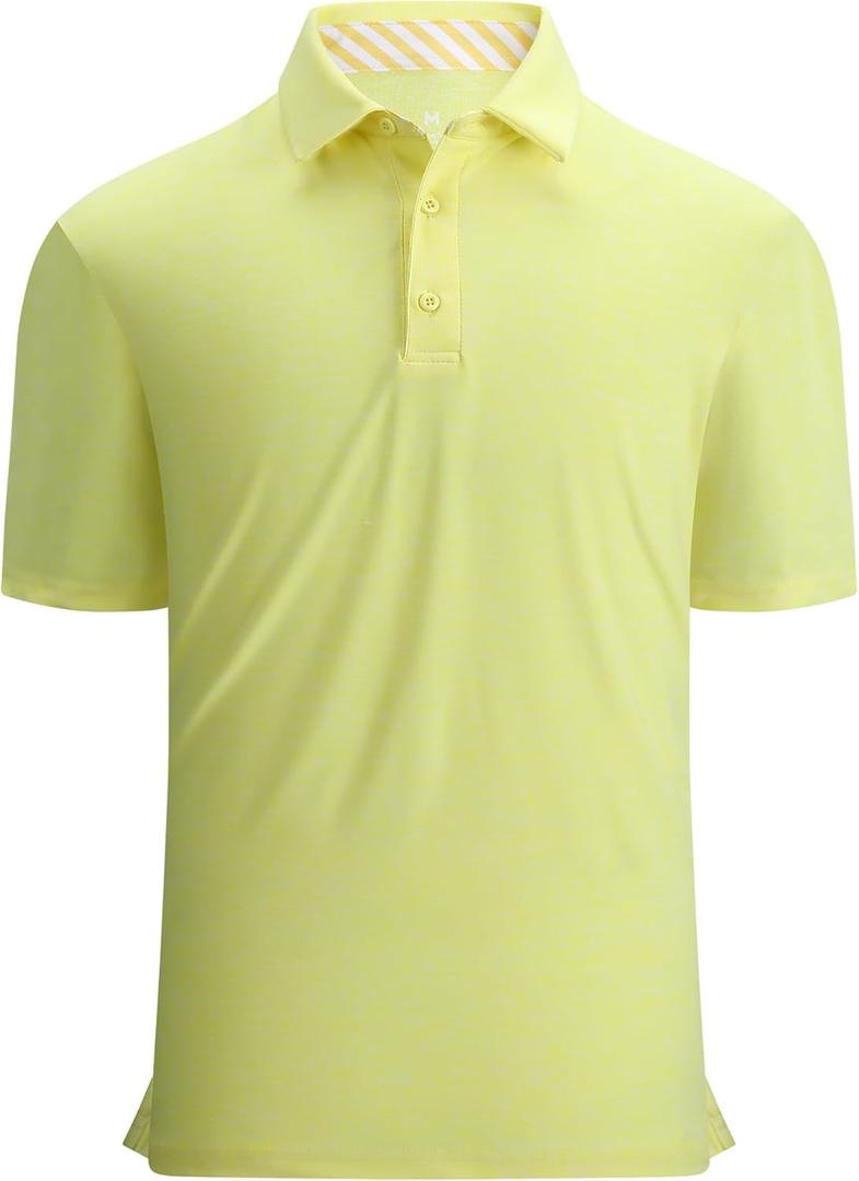 Alex Vando Mens Golf Shirt Moisture Wicking Quick-Dry Short Sleeve Casual Polo Shirts for Men (Yellow, XL)