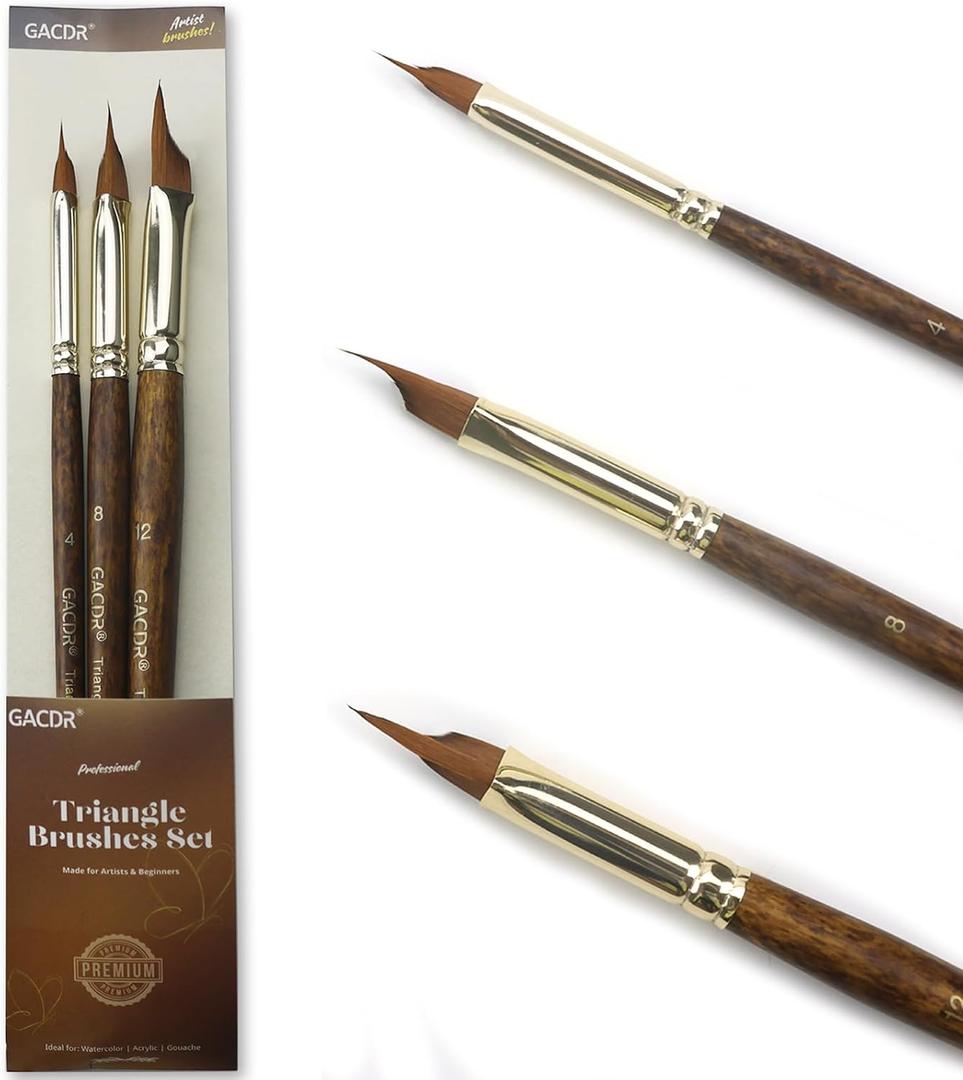 Wedge Paint Brushes for Watercolor,Oil, Acrylic, and Gouache Paint, Pointed Triangle Pinstriping Artist Brush Set with Short Handle