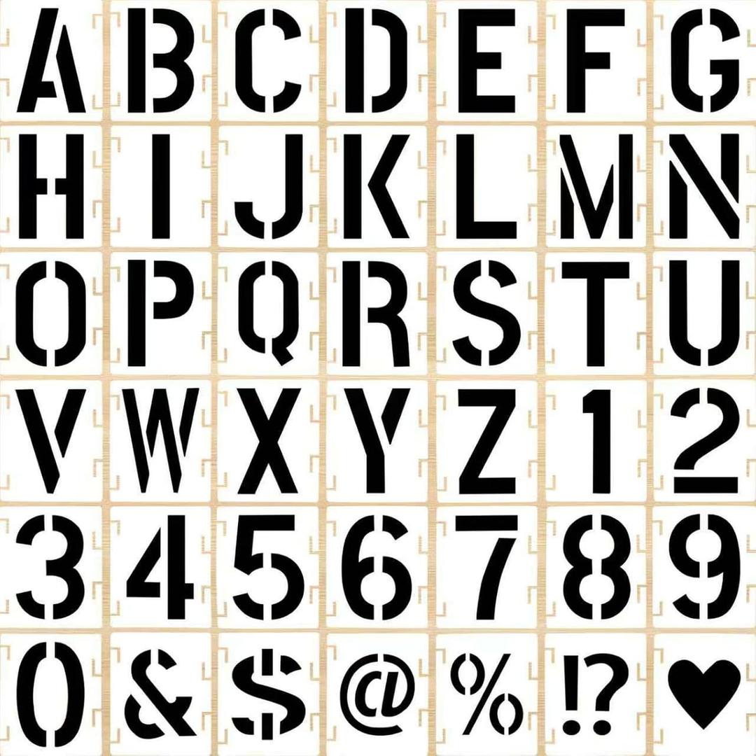 5 Inch 42 Pcs Reusable Letter Number Symbol Stencils, Plastic Painting Templates for Wood Wall Fabric Rock Chalkboard Signage School Door Porch DIY Art Craft Decoration Projects