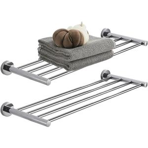 2 x 2-Tier Towel Racks for Bathroom Wall Mount, Bath Towel Holders for Toilet Kitchen Double Towel Hanger, 30 inch Towel Shelves Stainless Steel, Polished Finish
