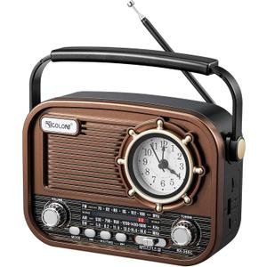 Gelielim Portable Radio AM FM, Vintage Retro Bluetooth 5.3 Speaker, Shortwave Radio Support TF Card/USB, Battery Powered, Gift for Elderly, Retro Vintage Decor for Home, Brown